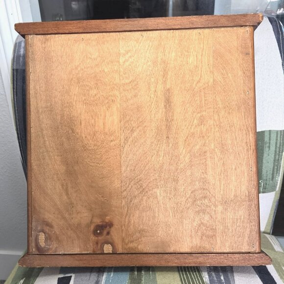 Vtg Oak Wood Medicine Cabinet Hand Painted Primitive Spice Rack Shelves Signed - Picture 12 of 16